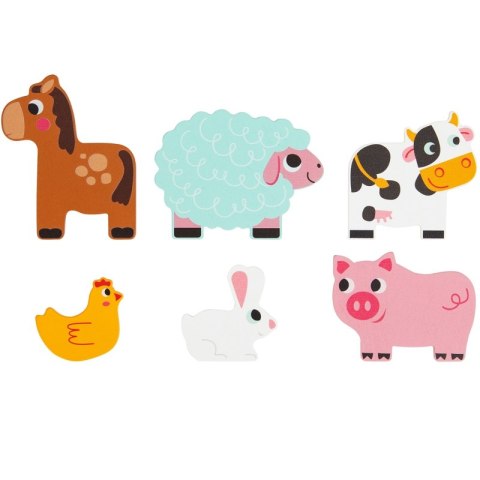 TOOKY TOY Drewniane Puzzle Montessori Wielowarstwowe Tablica Zwierzątka na Farmie 7 el.