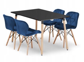 Zestaw stół prostokątny ADRIA 120x80 czarny + 4 krzesła LAGO granatowe
