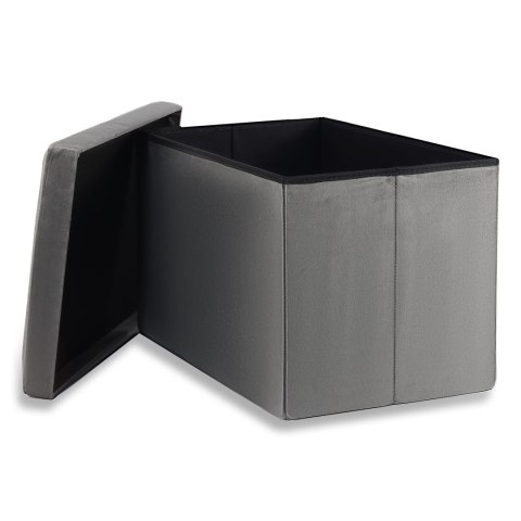 Pufa składana XL z guzikami - 60x38x38cm aksamit szara x 4
