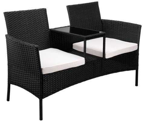 Ławka ogrodowa z technorattanu sofa CORDOBA czarna z beżowymi poduszkami