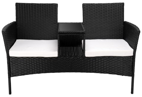 Ławka ogrodowa z technorattanu sofa CORDOBA czarna z beżowymi poduszkami