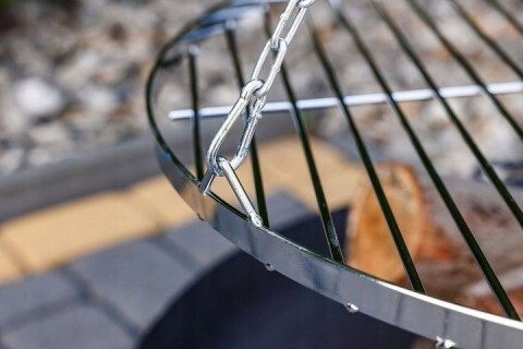 GRILL OGRODOWY na wysięgniku ŻURAW ruszt nierdzewny + palenisko + trójnóg